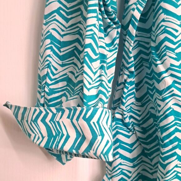 Chico's Teal and White Women's Button Up Top No - Iron - Picture 2 of 3